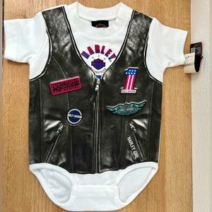 Harley-Davidson Baby Girls' Faux Leather Vest Short Sleeve Creeper - White